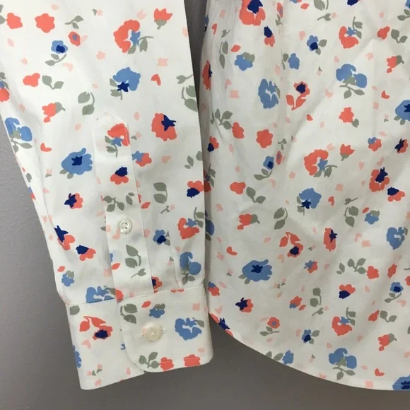 L.L. Bean Floral Blouse Wrinkle Free Button Up Top XXS Pink Blue Flowers - Picture 3 of 8